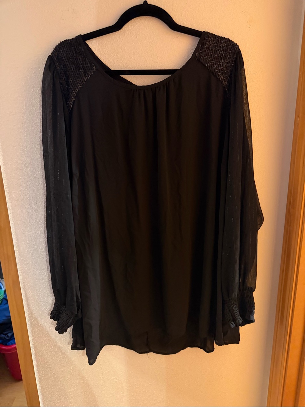 torrid Black Sheer Long-Sleeve Blouse with Sparkle Shoulders